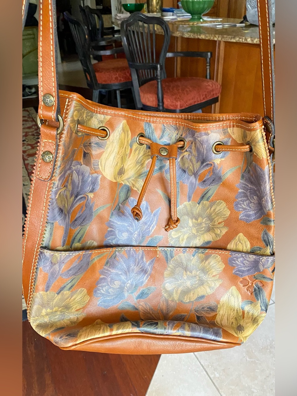 Patricia Nash Leather Enlightened Garden Bucket Bag